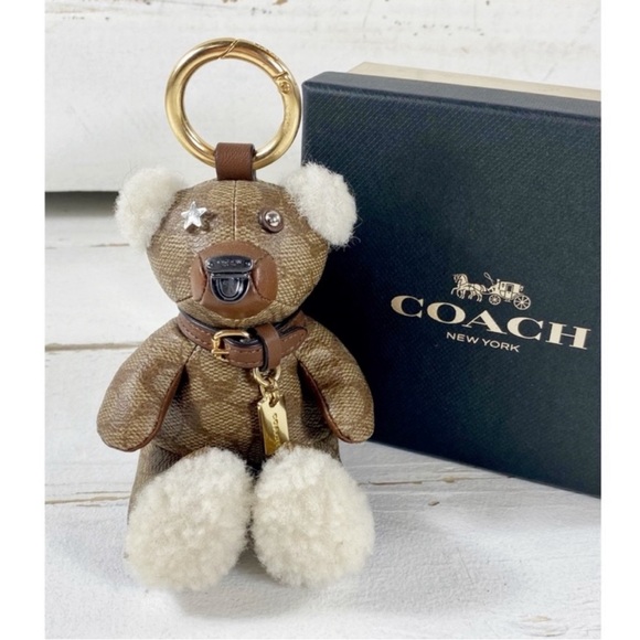 Coach Logo Leather Bear Bag Charm - Picture 2 of 7